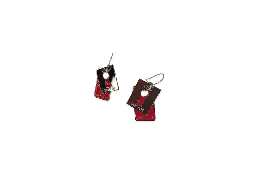 Dior Hotel Keyhole Plate Earring "Red/Silver"