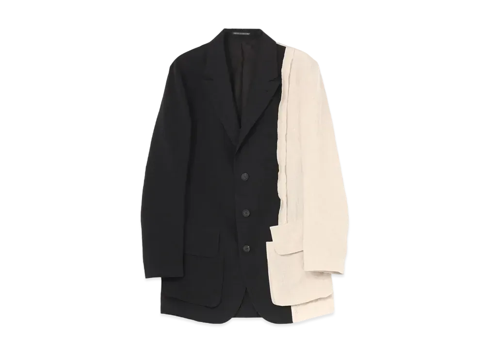 Yohji Yamamoto Pour Homme LINEN/COTTON/NAYLON + LINEN PEAK LEFT FRONT PATCHWORK JACKET "Black"