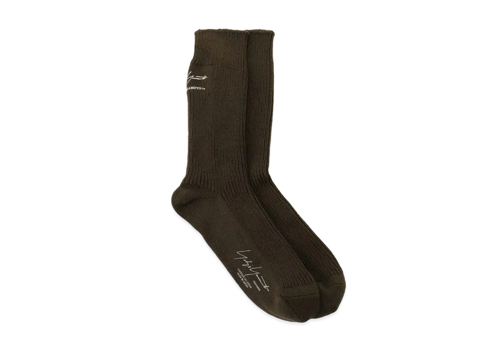 Yohji Yamamoto Pour Homme 30/2C/1X1 RIB MILITARY SOCKS "Khaki"