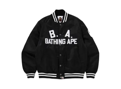 A BATHING APE B.A. NYLON VARSITY JACKET "Black"