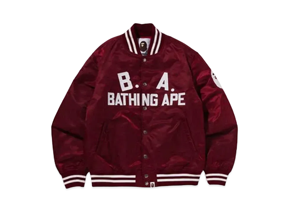 A BATHING APE B.A. NYLON VARSITY JACKET "Blugundy"