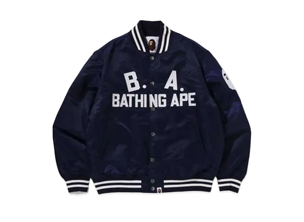 A BATHING APE B.A. NYLON VARSITY JACKET "Blue"