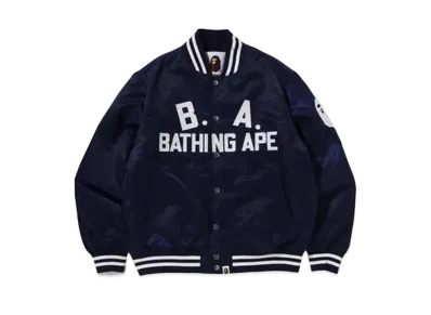 A BATHING APE B.A. NYLON VARSITY JACKET "Blue"