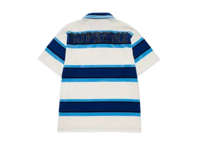 Supreme Stripe Velour Polo "White/Blue"