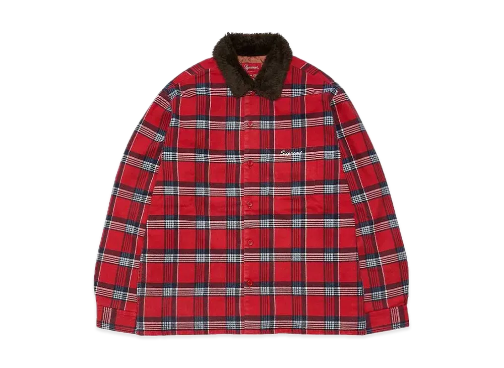 Supreme Faux Fur Collar Flannel Shirt "Red"