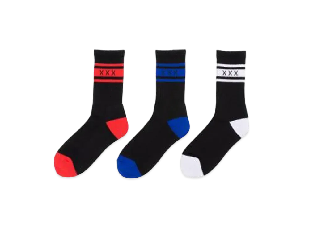 GOD SELECTION XXX SOCKS (3PIECE 1PACK) GX-A22-SO-01 "Black/Red  Black Blue ・ Black/White"