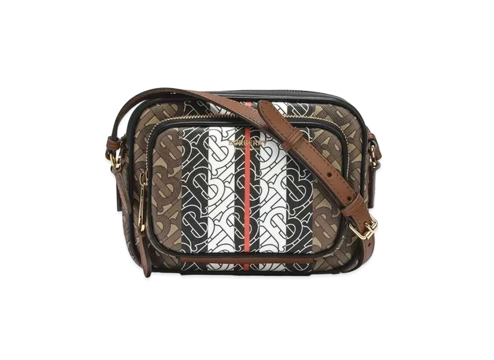 バーバリー モノグラム  E キャンバス ストライプ スモール カメラ バッグ "ブライドルブラウン" 8018362