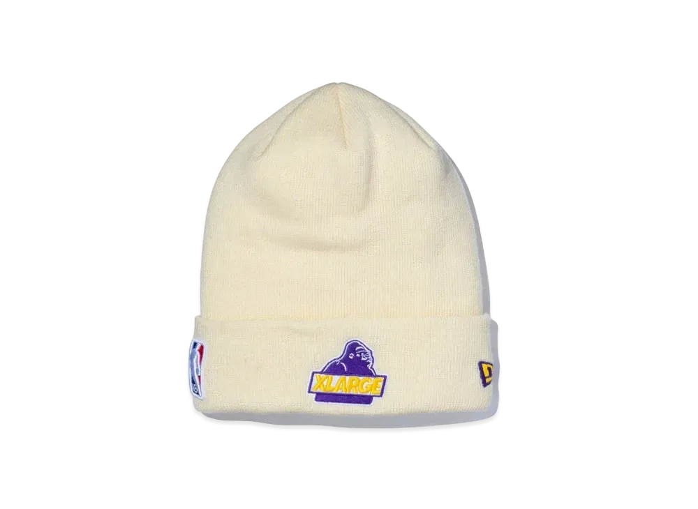 XLARGE x New Era x NBA LAKERS MIX LOGO CUFF BEANIE "Off White"