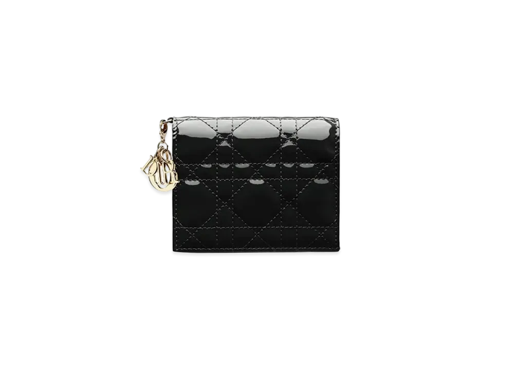 Dior Lady Dior Mini Wallet Cannage Patent Calfskin "Black"