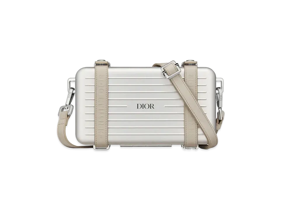 Dior and RIMOWA Personal Clutch Gray Aluminum and Beige Grained Calfskin