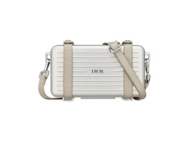 Dior and RIMOWA Personal Clutch Gray Aluminum and Beige Grained Calfskin