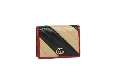GUCCI GG Marmont Torsion Diagonal Quilting Leather Compact Wallet "Beige/Black Cherry"