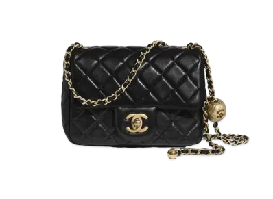 CHANEL Chain Flap Bag Mini Matelasse Lamb Skin "Black"