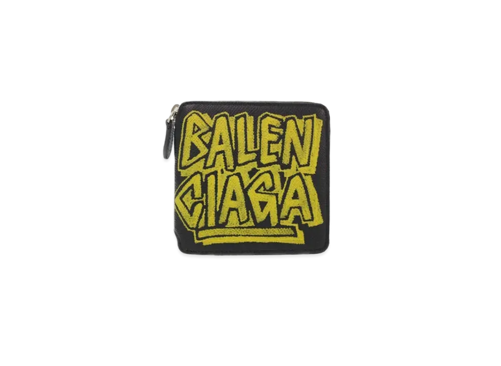 BALENCIAGA Graffiti Round Zipper Wallet ”Black/Yellow”