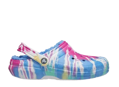クロックス クラシック タイ ダイ ラインド クロッグ "パワー ブルー/マルチ"