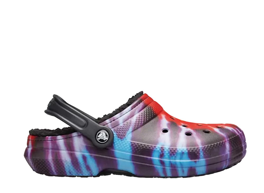 クロックス クラシック タイ ダイ ラインド クロッグ "マルチ ブラック"