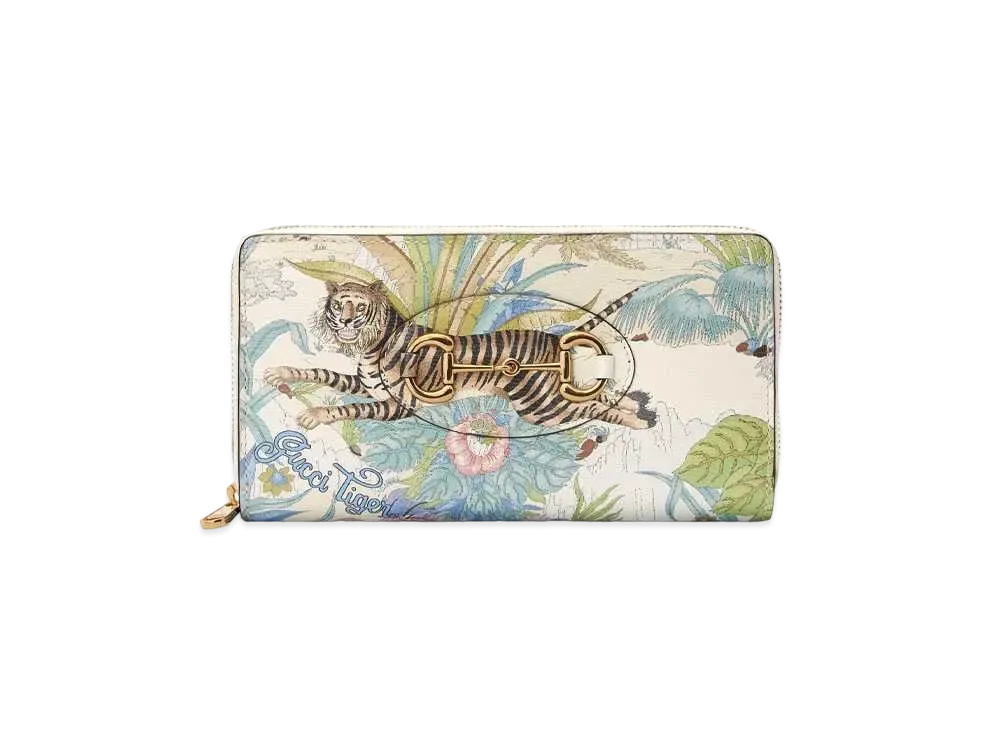 GUCCI Tiger Horsebit 1955 Zip Wallet "Off White"