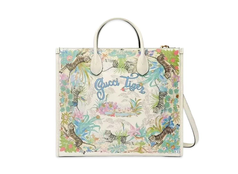 GUCCI Tiger Medium Tote Bag "Off White"