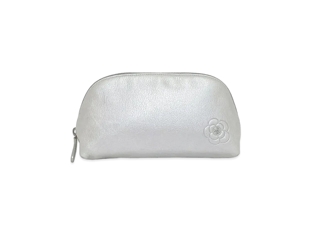CHANEL Camellia Pouch Lambskin "Silver"