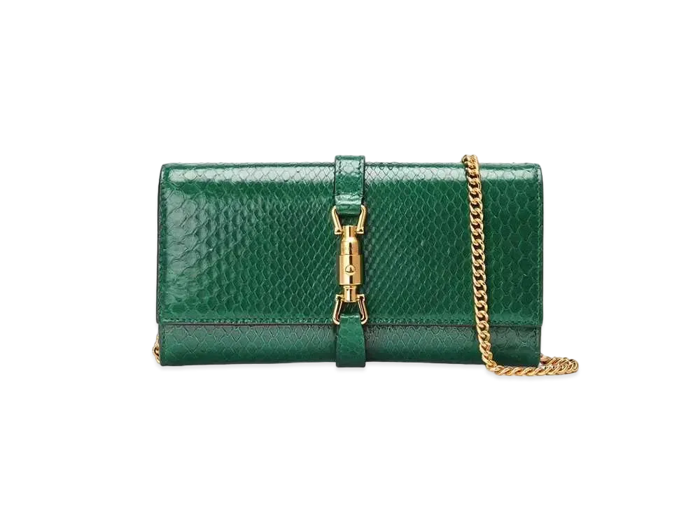 GUCCI Jackie 1961 Python Chain Wallet "Emerald Green"
