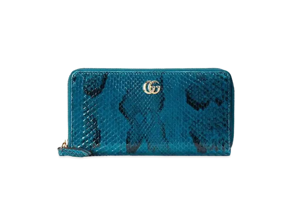 GUCCI GG Marmont Python Zip Around Wallet "Blue"