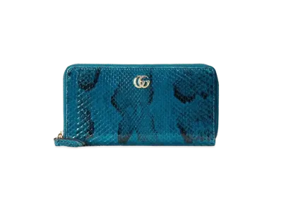 GUCCI GG Marmont Python Zip Around Wallet "Blue"