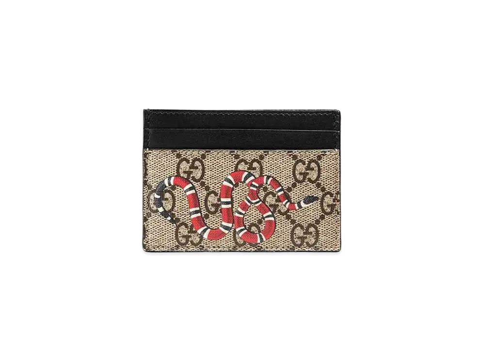 GUCCI Kingsnake Print GG Supreme Card Case "Beige/Ebony"