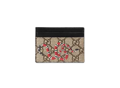 GUCCI Kingsnake Print GG Supreme Card Case "Beige/Ebony"