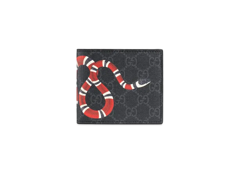 GUCCI Kingsnake Print GG Supreme Coin Wallet "Black"