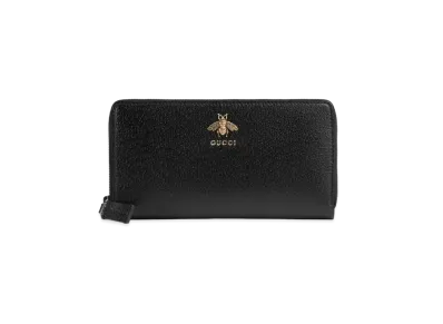 GUCCI Animalier Leather Zip Around Wallet