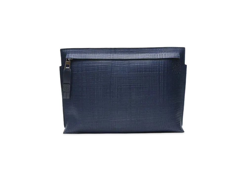 ロエベ Tポーチ リネン クラッチバッグ カーフレザー "ブルー" 10188K05