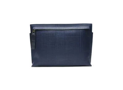 LOEWE T Pouch Linen Clutch bag Calf Leather "Blue"