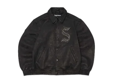 Supreme Pebbled Leather Varsity Jacket "Black"
