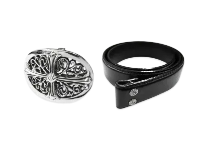 Chrome Hearts Classic Oval Cross Buckle Plane Black Leather 1.5 Horseshoe Rivet Belt Set "Black"