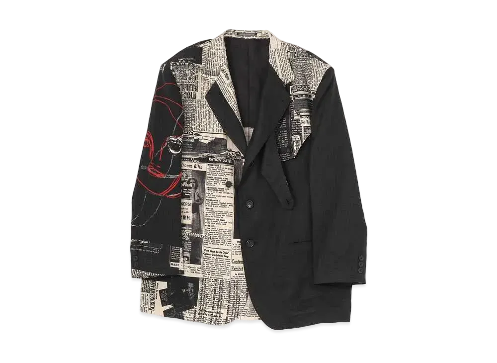 Yohji Yamamoto Pour Homme LINEN NEWSPAPER CAMBRICK PRINT JACKET "Black/White"