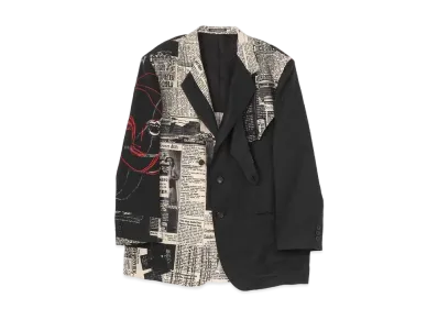 Yohji Yamamoto Pour Homme LINEN NEWSPAPER CAMBRICK PRINT JACKET "Black/White"