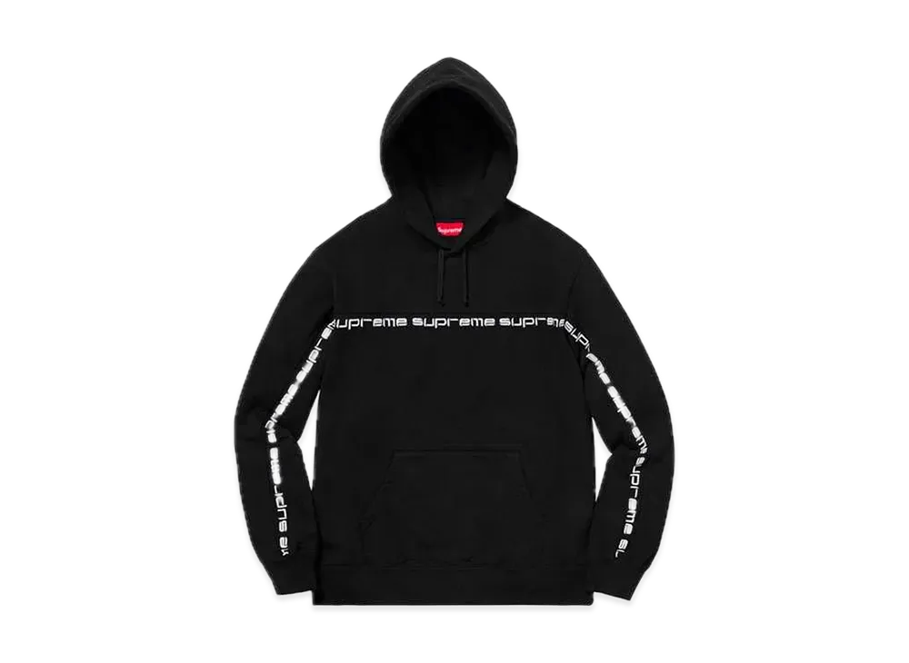 シュプリーム テキスト ストライプ フーデッド スウェットシャツ "ブラック"