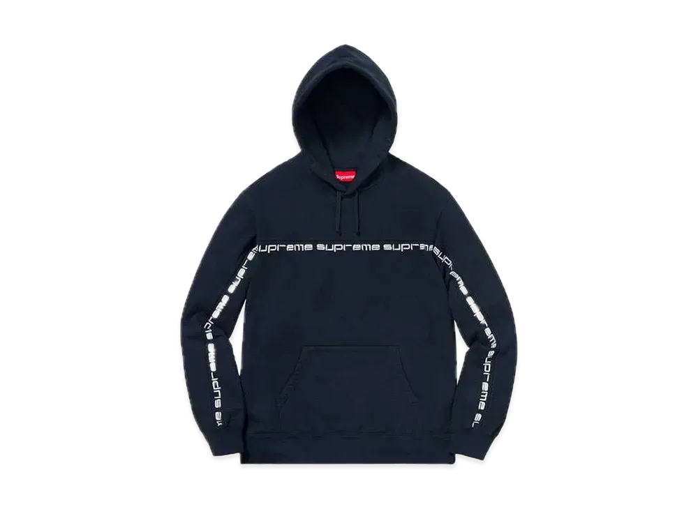 Supreme Text Stripe Hooded Sweatshirt "Navy"