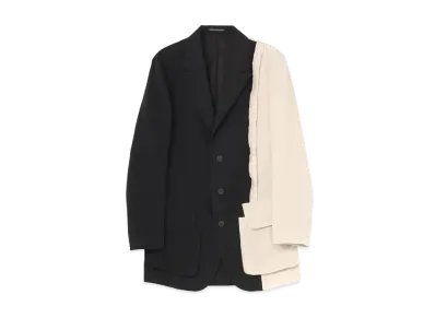 Yohji Yamamoto Pour Homme LINEN/COTTON/NAYLON + LINEN PEAK LEFT FRONT PATCHWORK JACKET "Black"