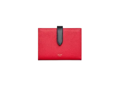 CELINE Medium strap wallet in Bicolour Grained Calfskin "Red/Black"
