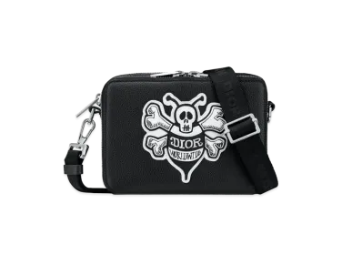 Dior x Shawn Stussy Bee Patch Leather Compact Shoulder Bag "Black"