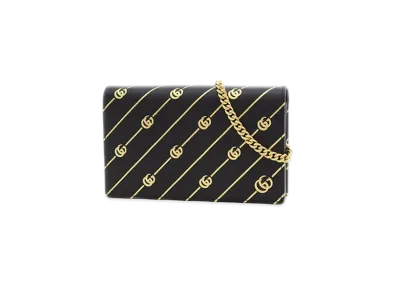 GUCCI GG Marmont Striped Chain Wallet "Black"