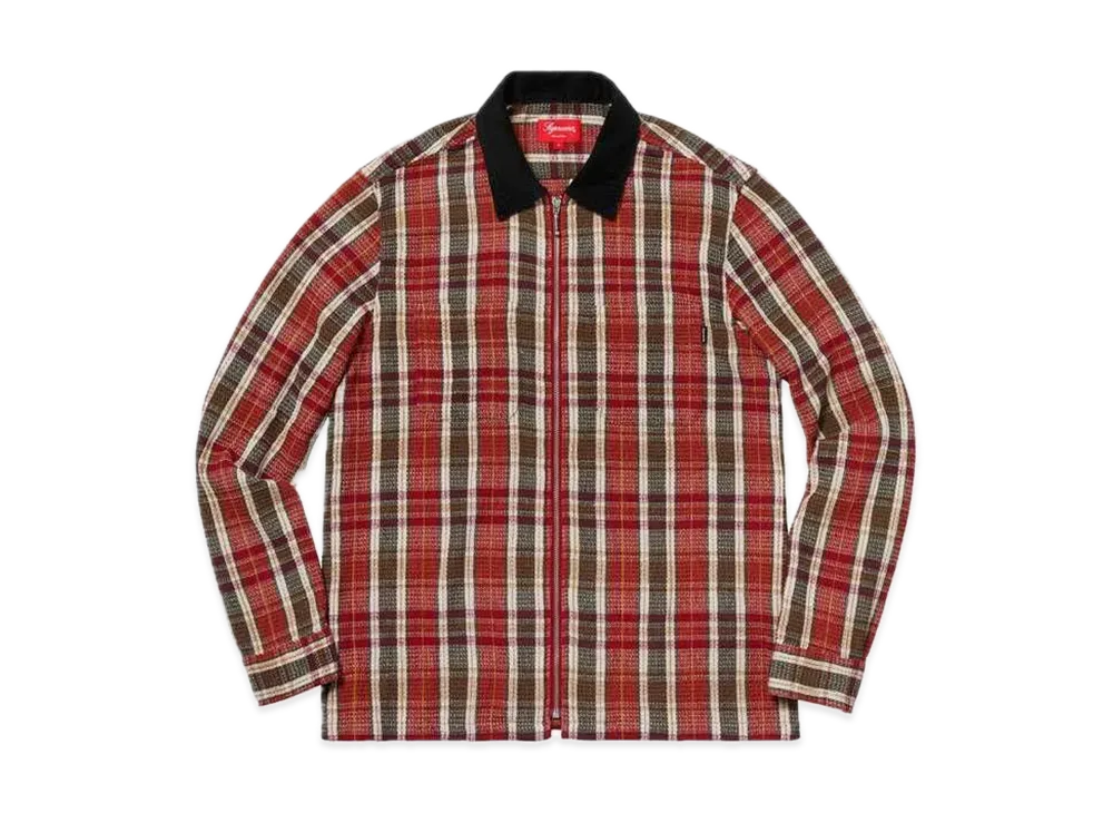 Supreme Plaid Thermal Zip Up Shirt "Dusty Red"