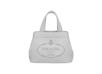 PRADA Small Leather Tote Bag "Light Gray"