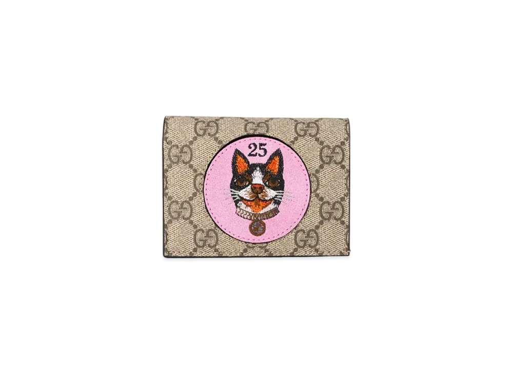 GUCCI Bosco Applique GG Supreme Card Case "Pink"