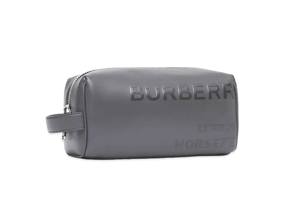 BURBERRY Horse Ferry Printed Leather Travel Pouch "Sepia Gray"