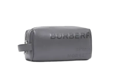 BURBERRY Horse Ferry Printed Leather Travel Pouch "Sepia Gray"