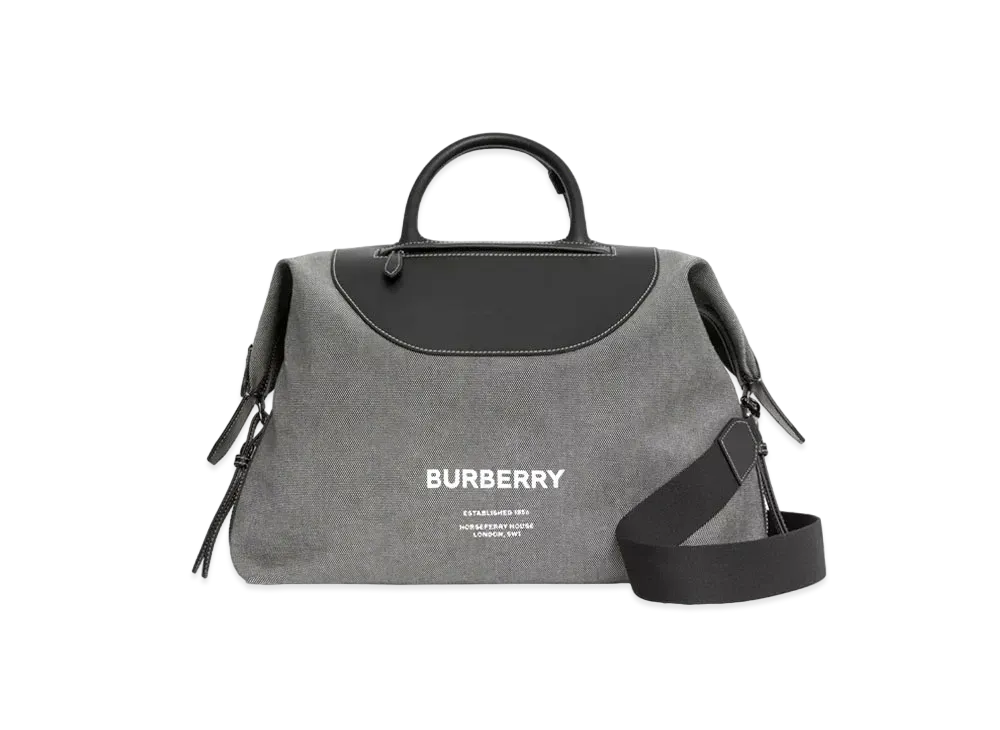 BURBERRY Horse Ferry Print Canvas & Leather Hold All "Black Grey"