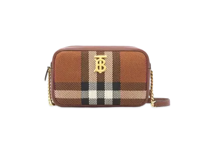 BURBERRY Small Knit Check Lola Camera Bag "Birch Brown"