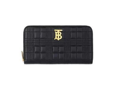 BURBERRY Quilted Lambskin Lola Round Zip Wallet "Black"